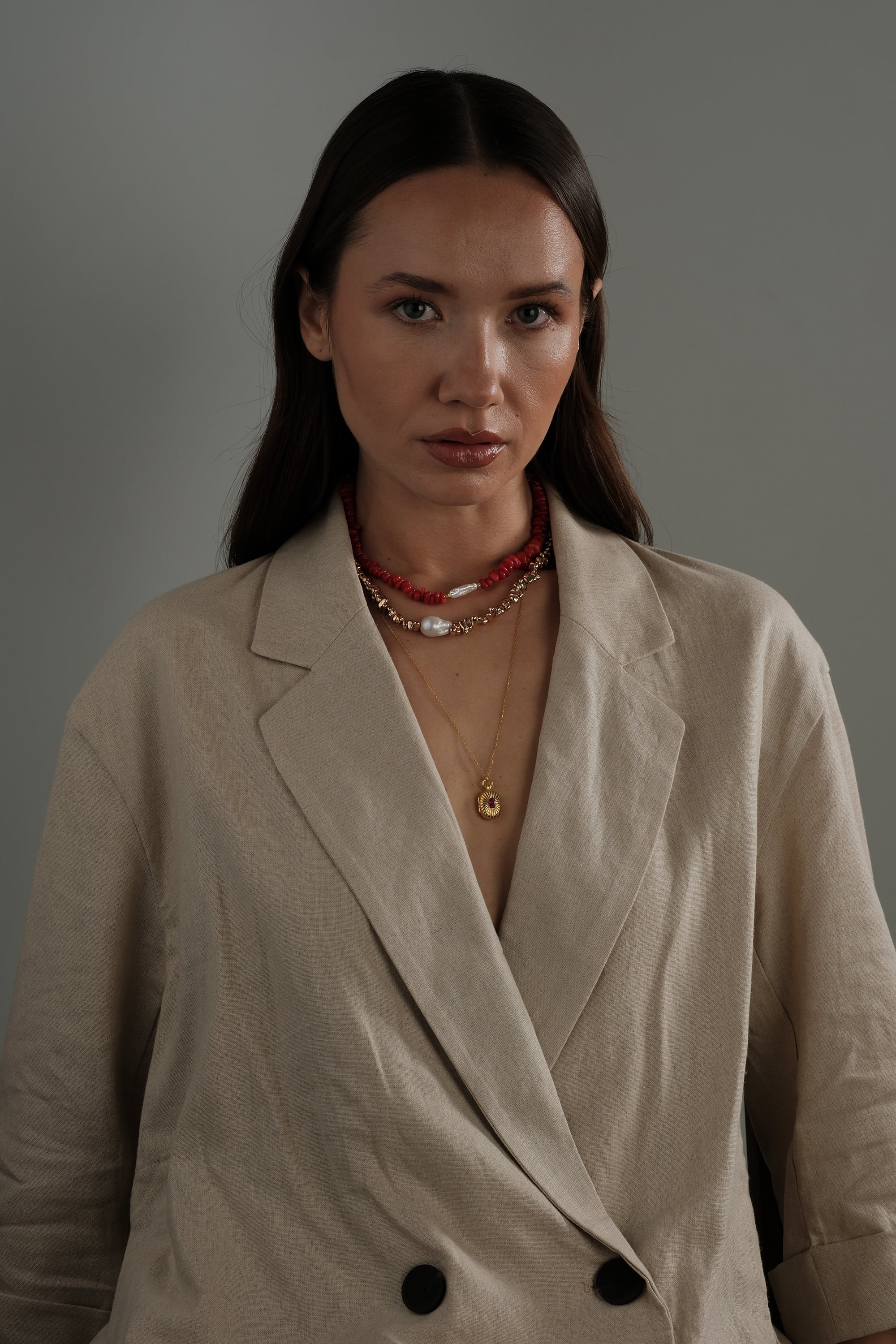 Amorphous Baroque Pearl Red Coral Necklace