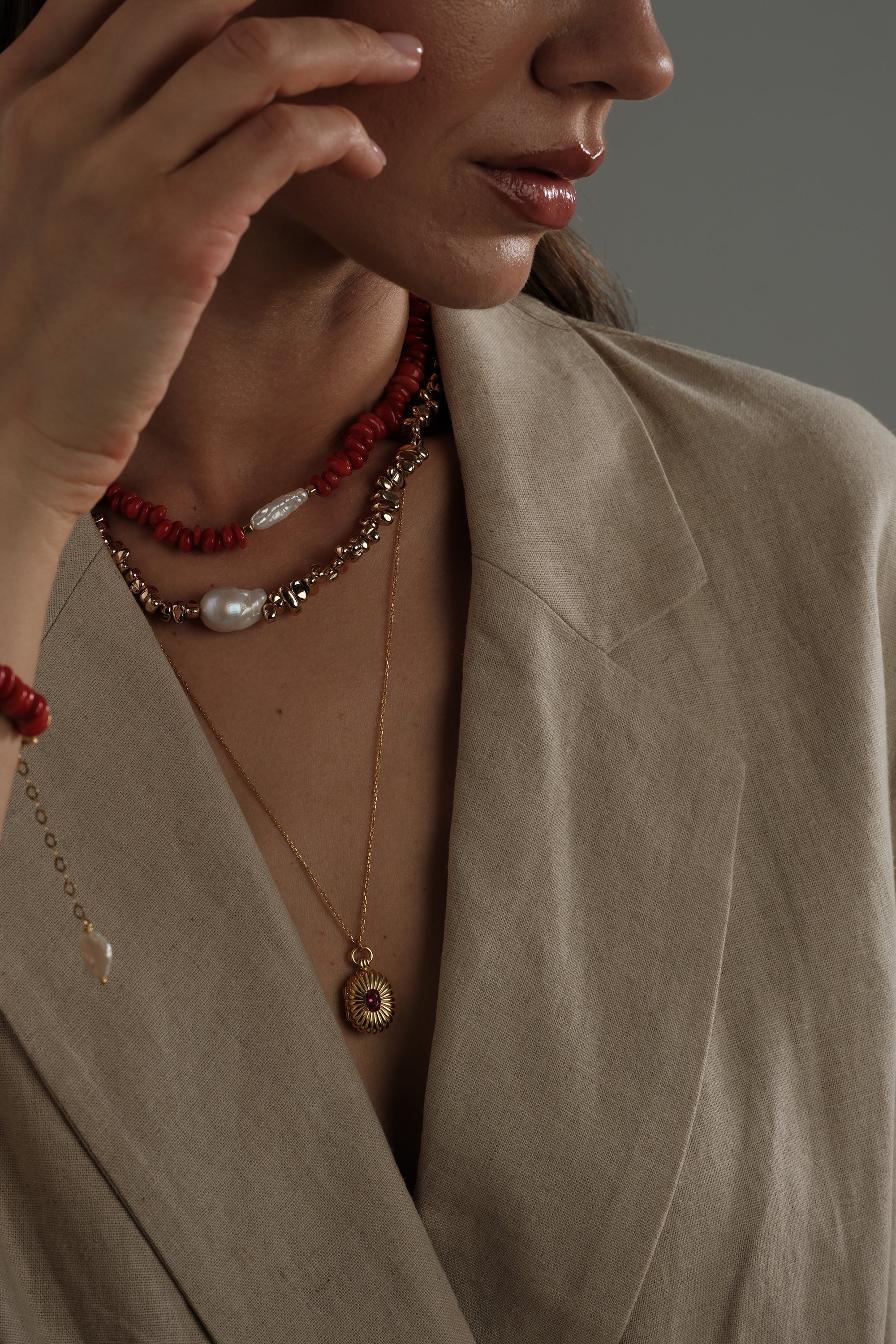 Amorphous Baroque Pearl Red Coral Necklace