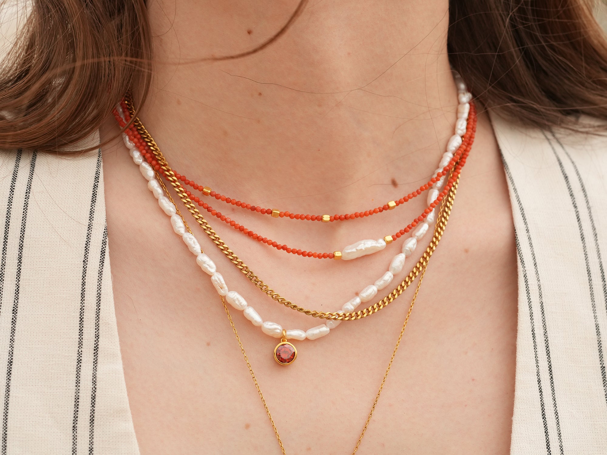 Mira Red Coral Small Bead Necklace