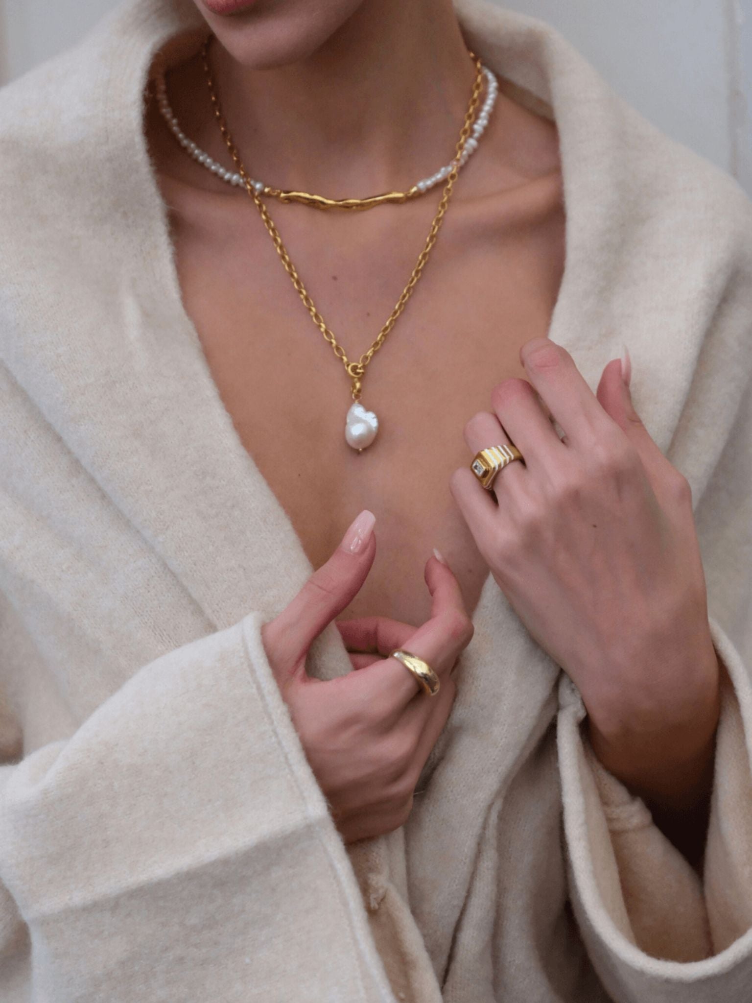 Tapy Baroque Pearl Thick Chain Necklace