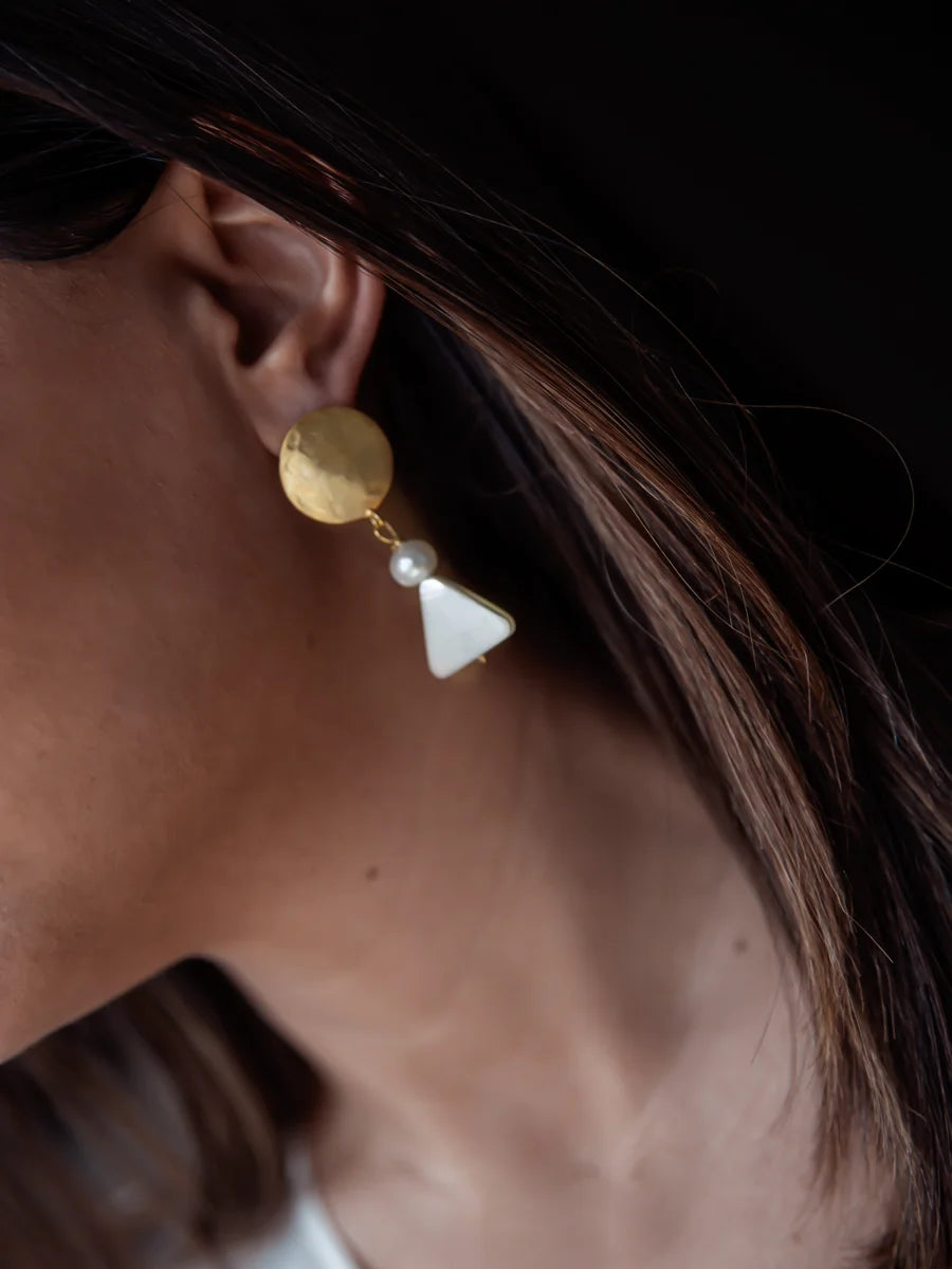 Plate-shaped Triangle Mother-of-Pearl Earrings