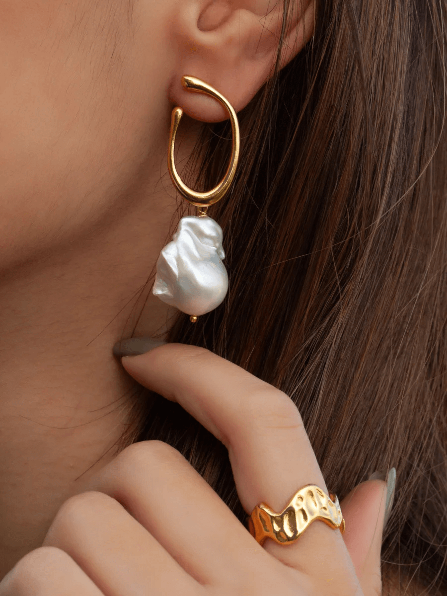 Tiny Large Baroque Pearl Earrings