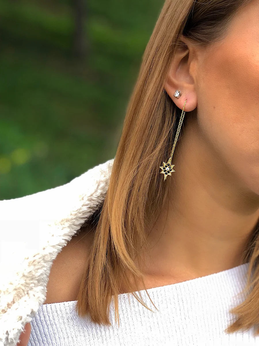 North Star Black Stone Dangle Earrings