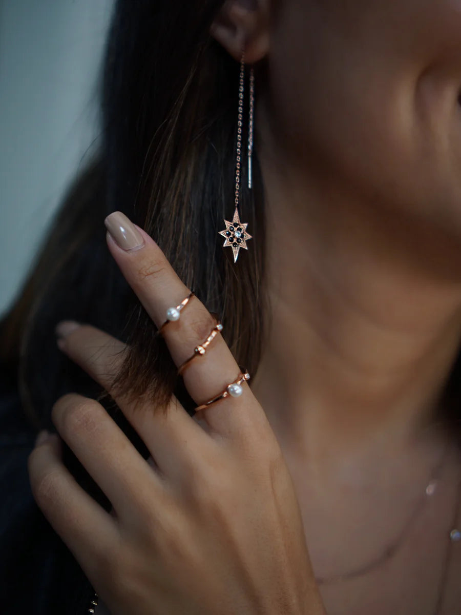 North Star Black Stone Dangle Earrings