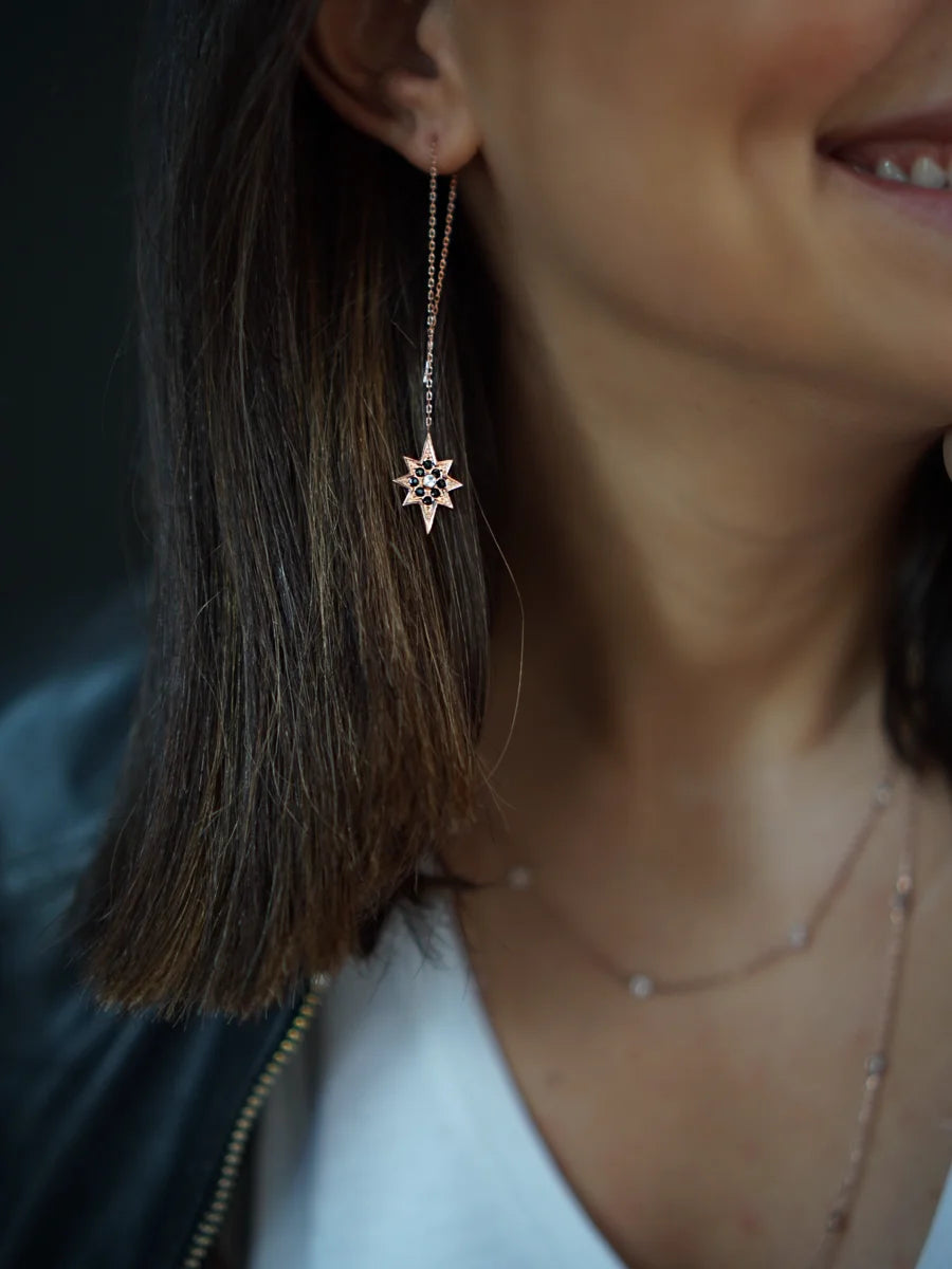North Star Black Stone Dangle Earrings