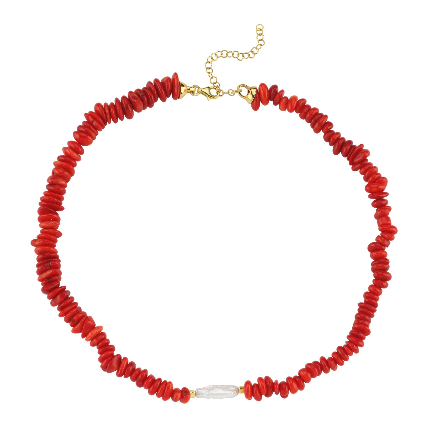 Amorphous Baroque Pearl Red Coral Necklace