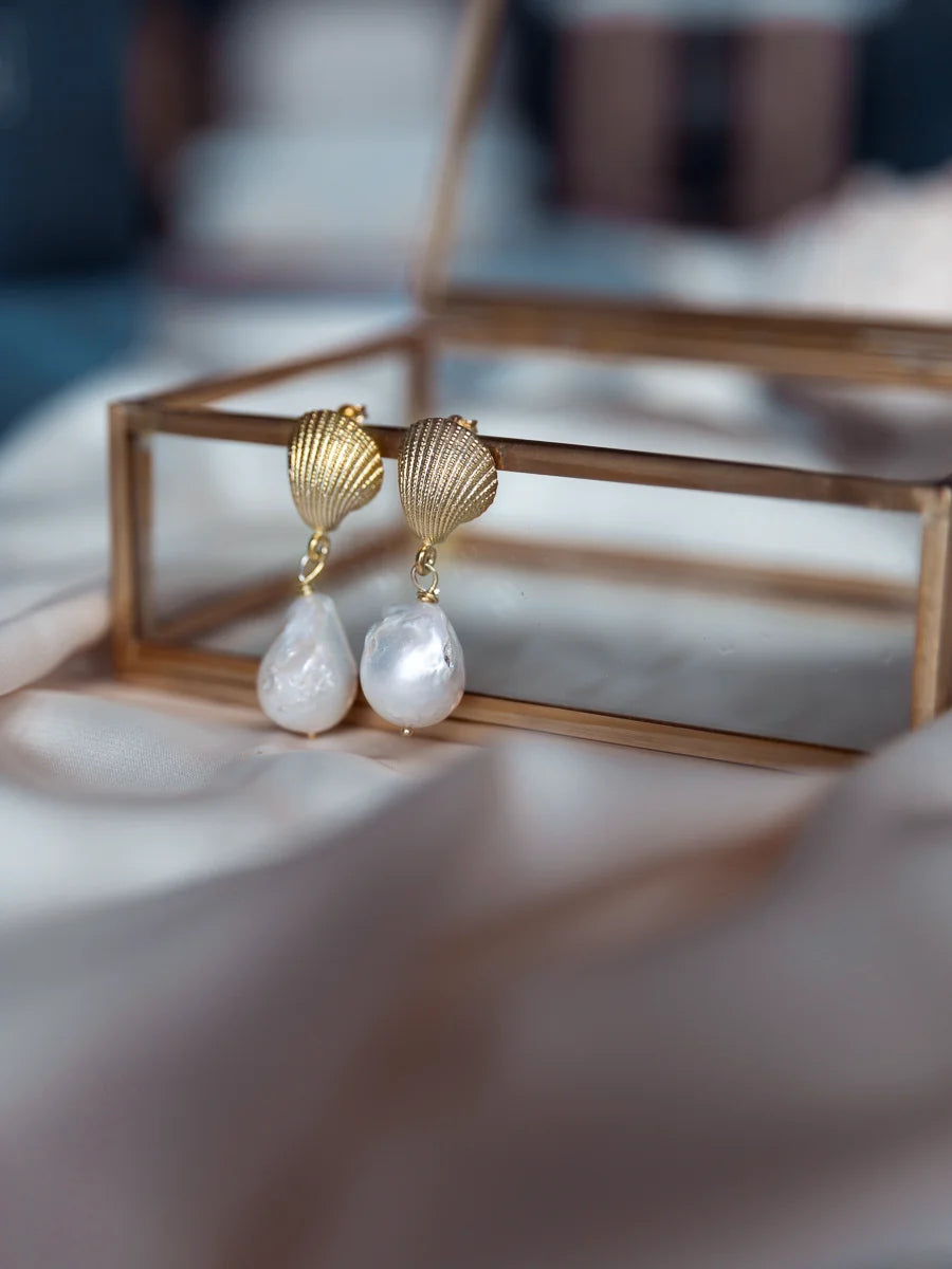 Seashell Baroque Pearl Earrings