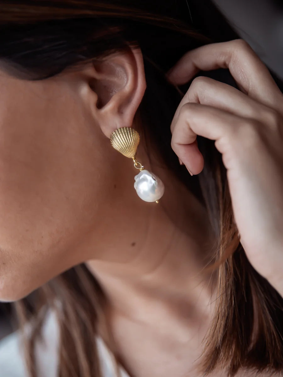 Seashell Baroque Pearl Earrings