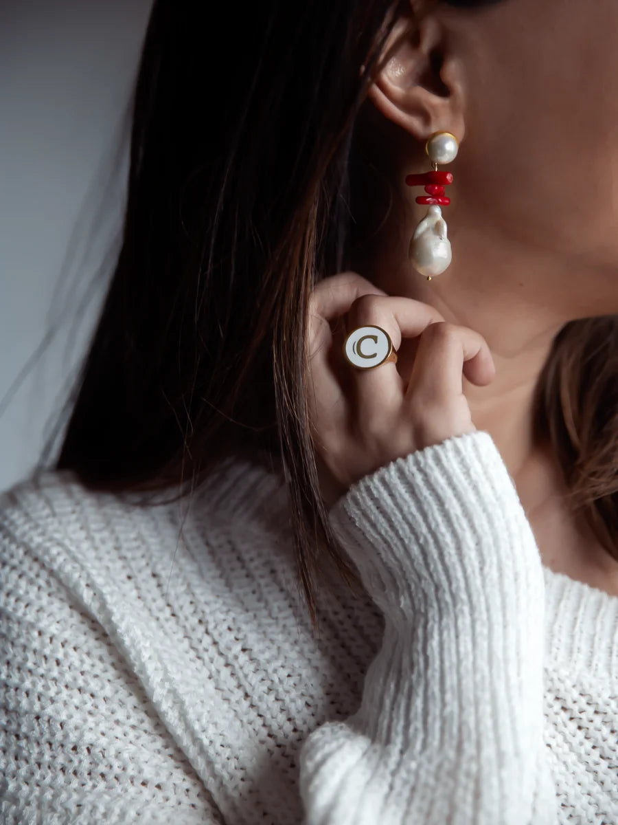 Red Coral Baroque Pearl Earrings