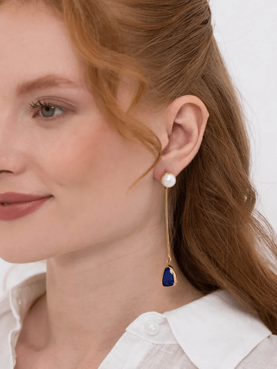 Lapis Lazuli Natural Pearl Earrings