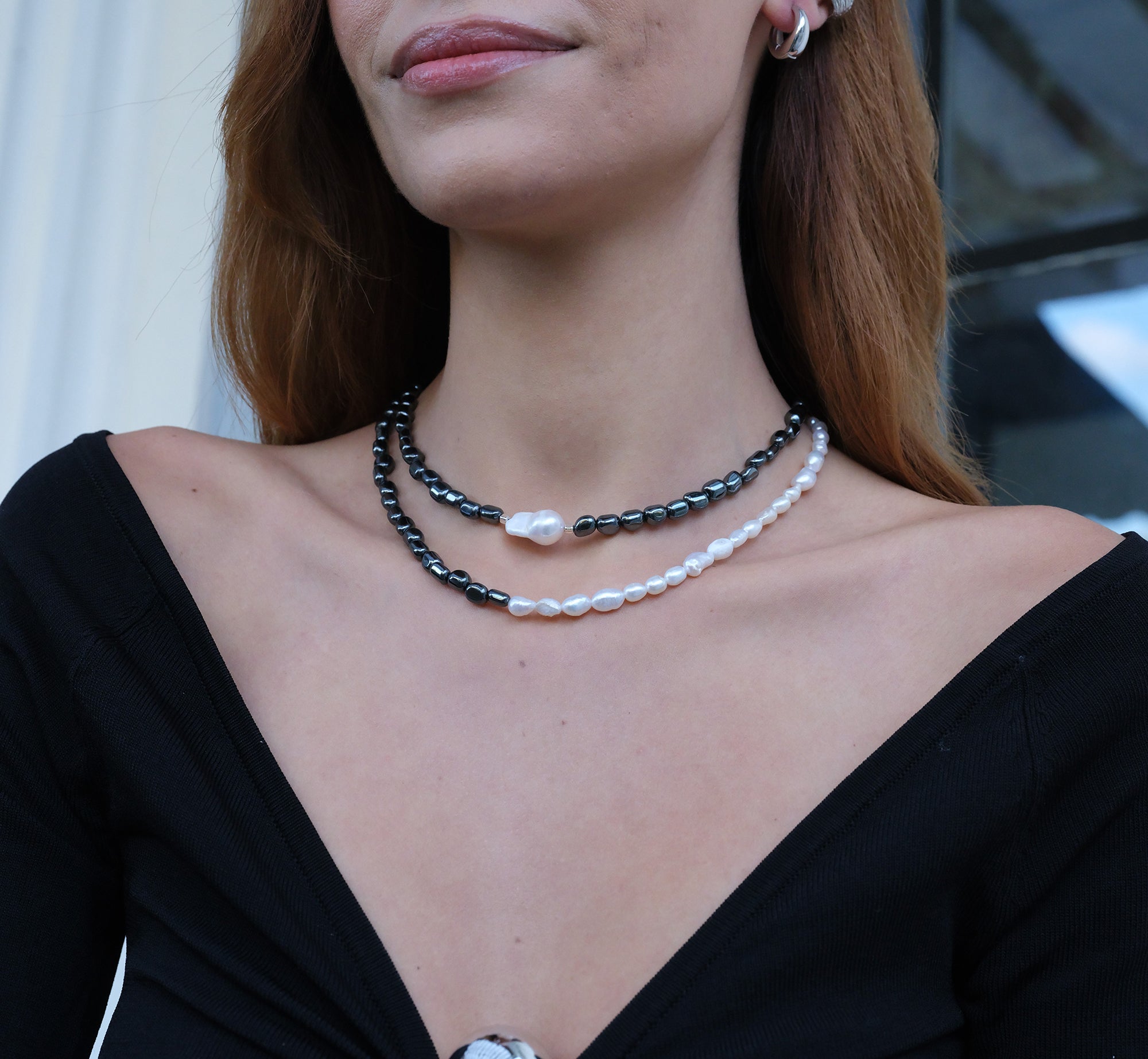 Tagma Hematite Baroque Pearl Necklace