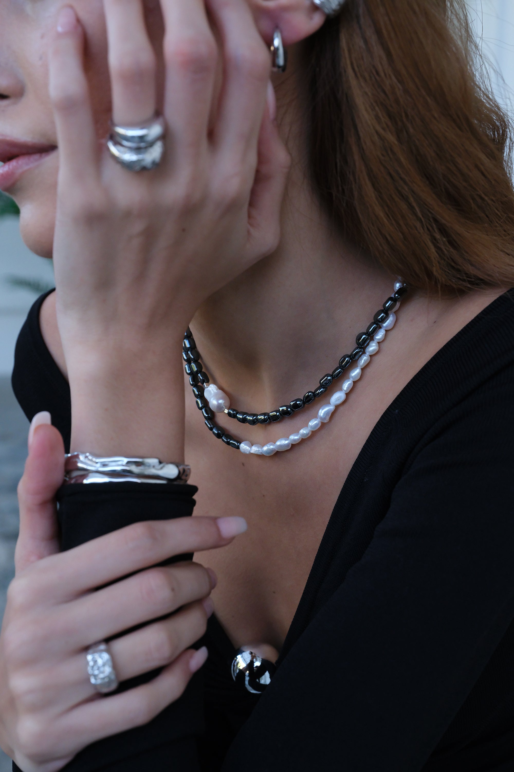 Maori Black White Pearl Necklace