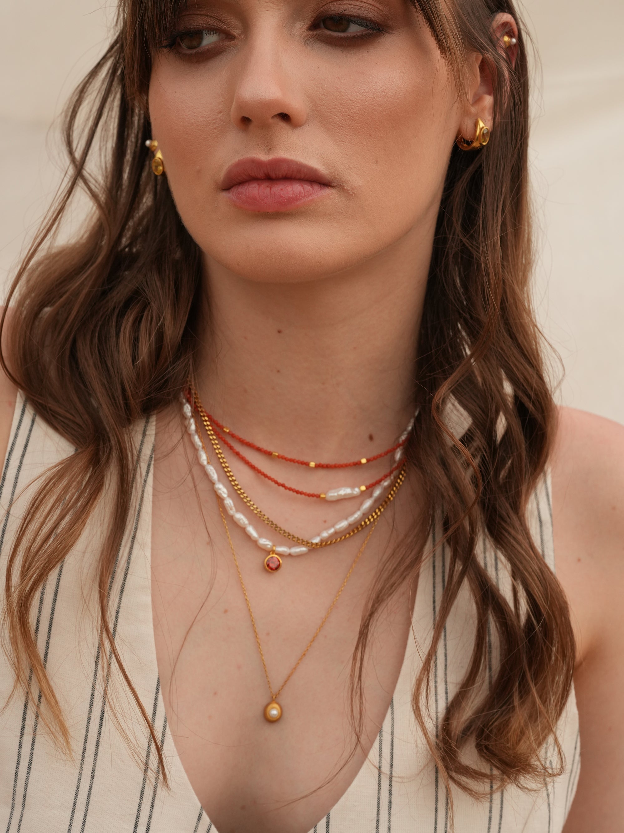 Mira Red Coral Small Bead Necklace