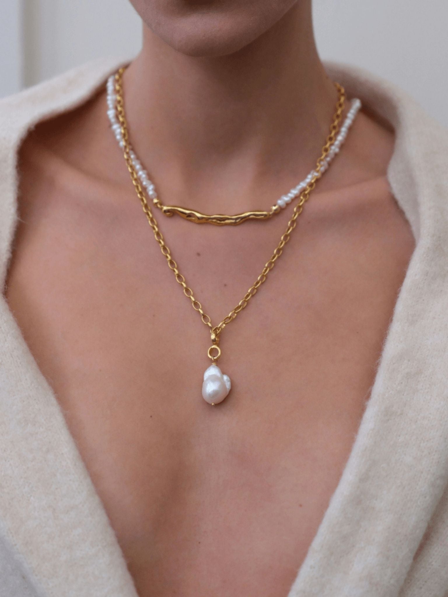 Tapy Baroque Pearl Thick Chain Necklace