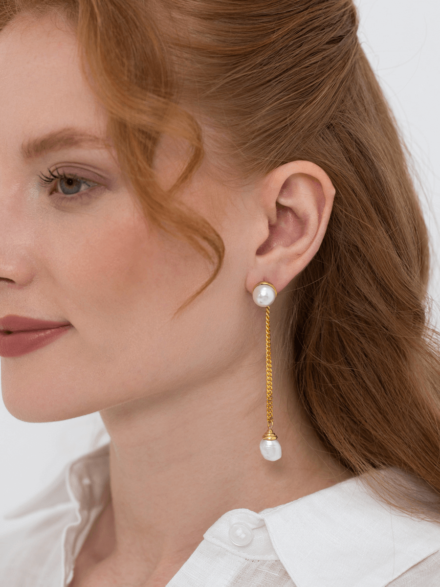 Chain Pearl Earrings