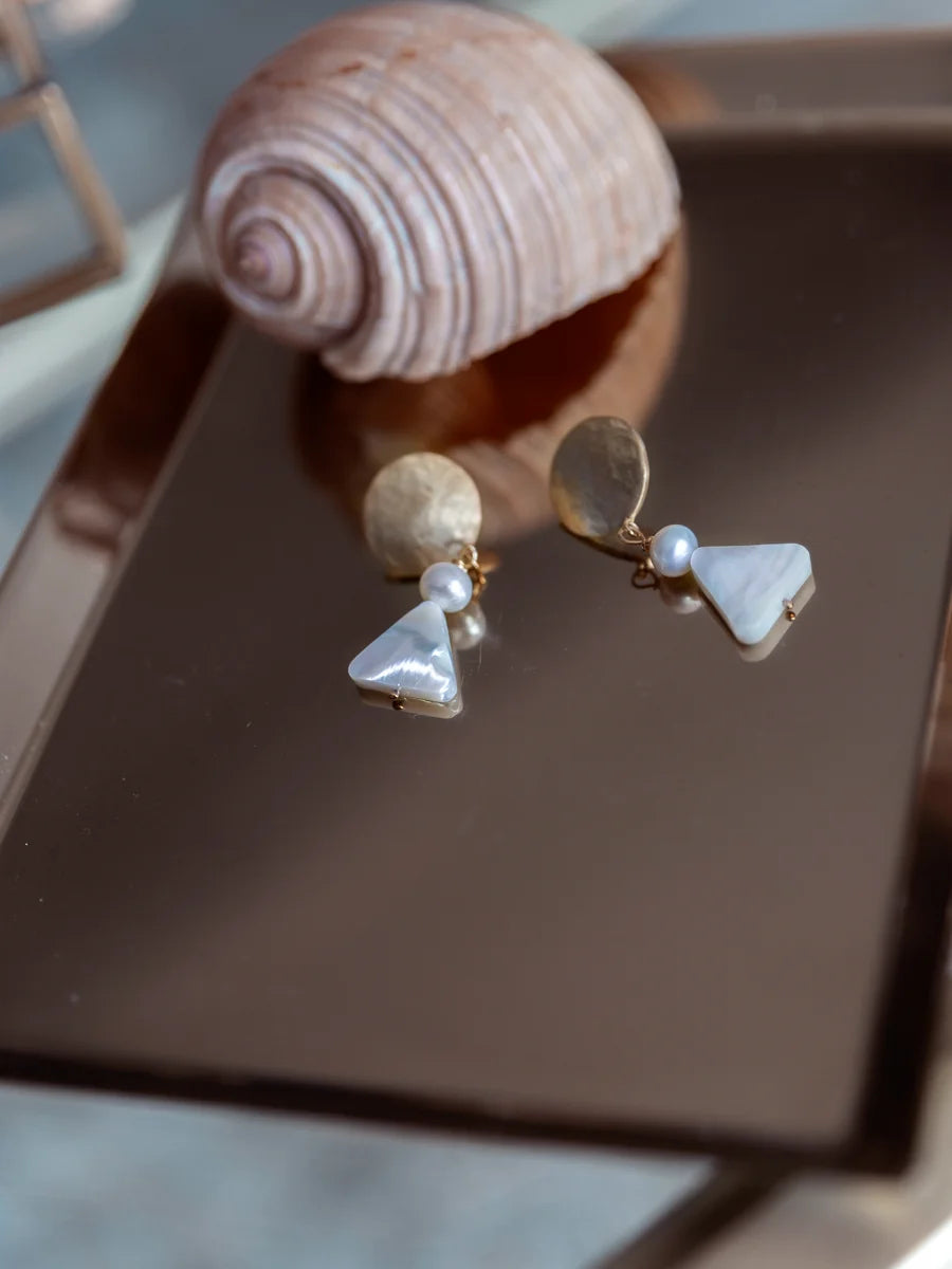 Plate-shaped Triangle Mother-of-Pearl Earrings