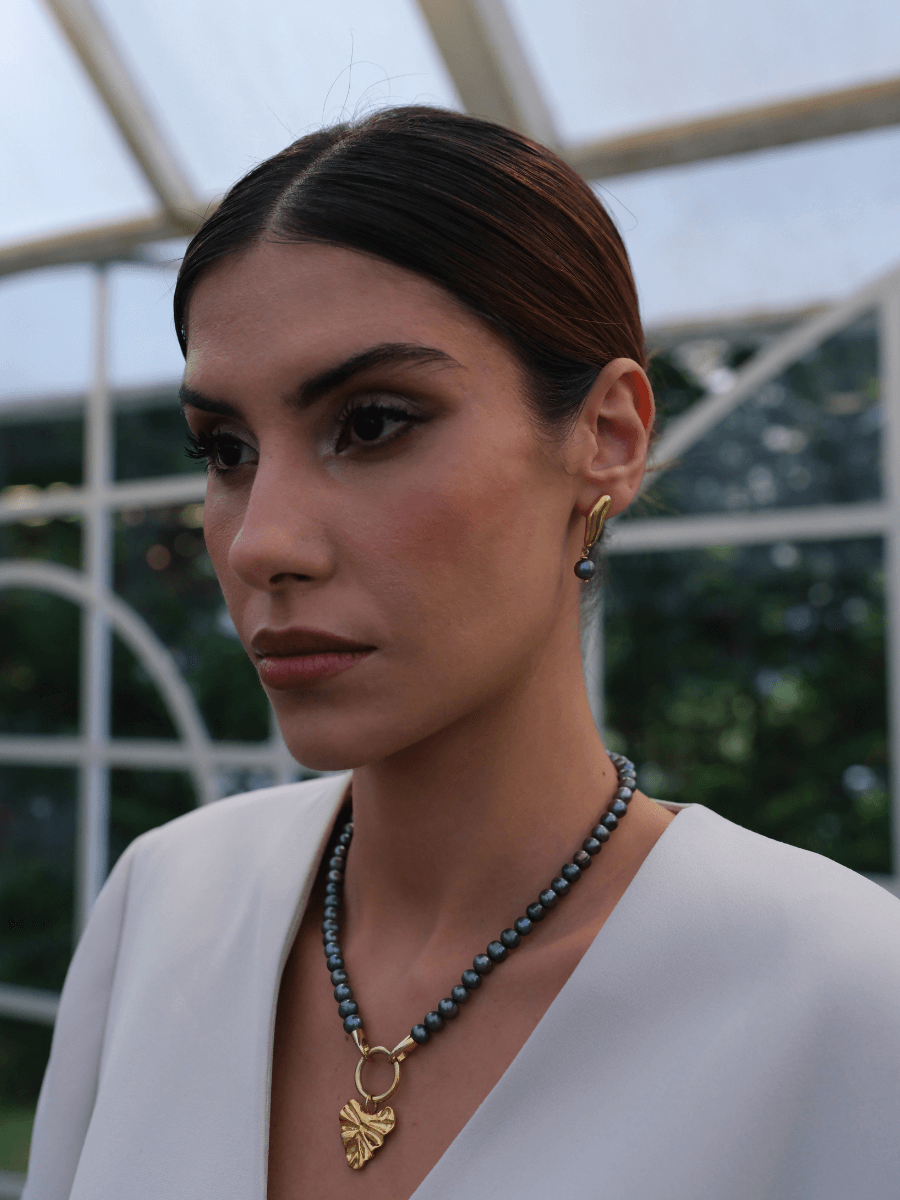 Gera Black Pearl Dangle Earrings